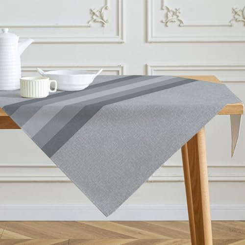 Kiatuniya Tischdecke Streifen Blau Grau Mitteldecke Modern Winter Leinen Tischtuch Vintage Abwaschbar Tischdecken Landhausstil für Frühling Herbst Küche Tischdeko Party Dekor 85x85 cm