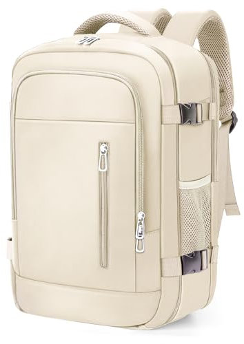 OTAHGK Bagage Cabine 40x20x25 pour Ryanair Sac à Dos de Voyage Bagage à Main Avion Sac à Main sous Le Siège Valise Sac Ordinateur Portable avec Port de Charge USB-Beige