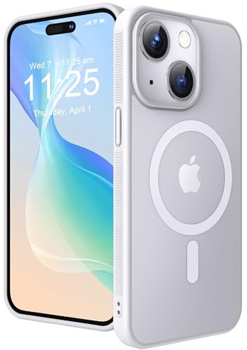 SOOFUN Magnetic Case for iPhone 15, Magsafe Compatible Slim Fit Shockproof Cover for Men Women, Translucent Matte White