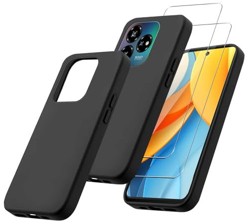 MIBZOR 3 in 1 Cover Compatibile con ZTE Blade V60 Vita (6.6) e 2 Pezzi Vetro Temperato Pellicola Protettiva, Nero Morbido Silicone Custodia Protettivo TPU Protezione Case