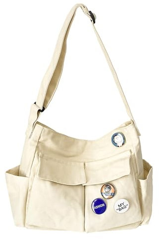 Tabeskly Man Women School Book Work Large Canvas Tote Bag Messenger Handbags Shoulder Beige