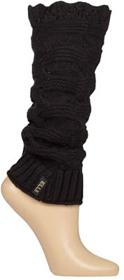Elle Women's Knit Leg Warmers - Lace Knit Pattern, Scalloped Edge, Breathable, Everyday Wear, Dance & Exercise, Plain, Black, Cream, 1 Pair One Size Black