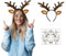 AhhiAboo 2 Stück Rentier-Stirnband und Gesichtstattoo - Reh Haarreif Damen, Geweih Haarband und Glitter Tattoo Aufkleber für Frauen - Hirschkostüm für Karneval Weihnachten