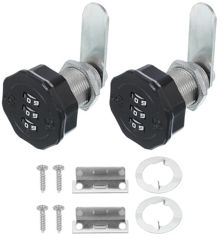 PATIKIL Combination Cam Lock 2 Pcs Zinc Alloy Keyless 3-Digit Password File Cabinet Lock 1 Cylinder Chrome Finish Security Lock with Screw for Drawer Cupboard Black