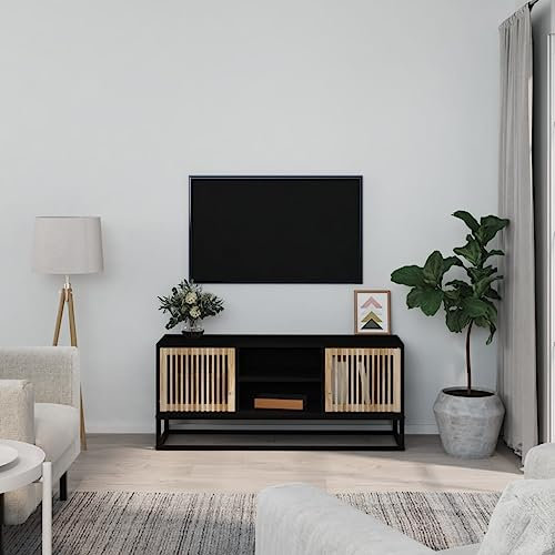 WKIEQACO Centres de divertissement et supports TV, meuble TV noir, 105 x 30 x 45 cm, bois et fer