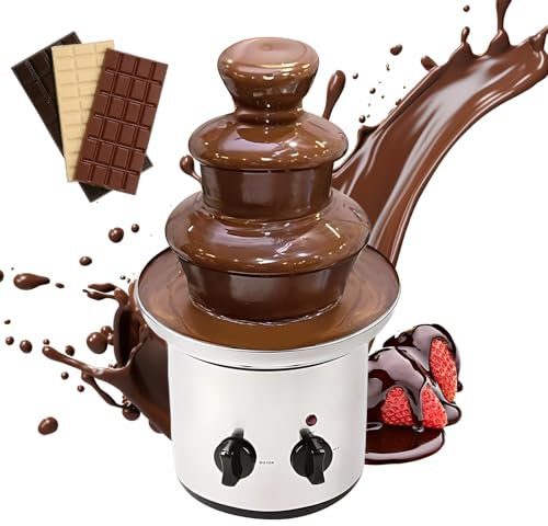 YIWEOG Fontana di cioccolato elettrica a 3 livelli con vassoio Controllo automatico della temperatura Pentola per fonduta di cioccolato bianco in acciaio inossidabile aderente per alimenti Fontana per