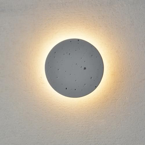 ouglres Wandleuchte Led Innen,Beton Wandlampe Schlafzimmer,Grau Lampe Wand Modern Design,8w Warmweiß Rund Wall Lamp für Flur,Bett,Wohnzimmer,Treppenhaus,Gästezimmer,Bad,Bettlampe Wand,3000k,1pcs