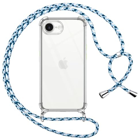 Pnakqil Handyband für iPhone 17E/iPhone 16E/iPhone SE 4 2025 Hülle mit Band, Transparent Weich Silikon mit Kordel Necklace Schnur Anti-Fall Bumper Schutzhülle Case Kompatibel mit iPhone 17E 6,1, Blau