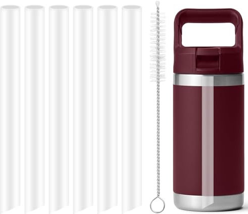 Joshey 6PCS Reusable Replacement Straws Compatible with YETI Rambler Jr. 12 oz Kids Water Bottle, Replacement Plastic Straws with 1 Cleaning Brush for YETI Cup