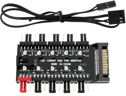 EMSea 10-Wege-Fan-Hub PWM PC-L¨¹fter-Steuerplatine 12V SATA f¨¹r Stromversorgung mit 10 4-poligen L¨¹fteranschl¨¹ssen Und PWM-Anschlusskabel