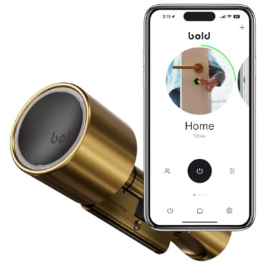 Bold Elite SX-33 Smart Door Lock, Keyless Euro Cylinder, Silver, App-Controlled with Matter Support (Brass, SX-33)