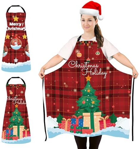 2 Stück Übergröße Weihnachtsschürze Lustig Kochschürze für Frauen Männer | Verstellbare Latzschürze XXL, Wasserdichte Küchenschürzen für Küche Backen Grillparty Weihnachtensparty Weihnachts Geschenk