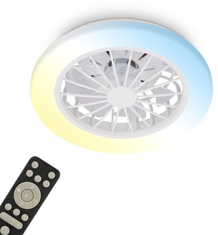 BRILONER - Ventilatore da soffitto con luce LED, telecomando, motore DC silenzioso con 5 velocità, CCT e luminosità regolabile, lampadario ventilatore da soffitto, lampadario, 38 cm, bianco