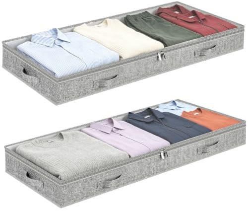 2 Stk faltbare Unterbett Aufbewahrungsboxen 100×50×10cm mit Reißverschluss | Platzsparende Aufbewahrungskiste ideal für Kleidung, Decken und Textilien