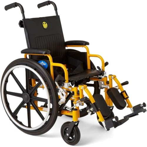 Medline Kids Pediatric Wheelchair, 14 Wide Seat, Swing-Away Desk-Length Arms, Elevating Leg Rests, Yellow Frame is Great for Children