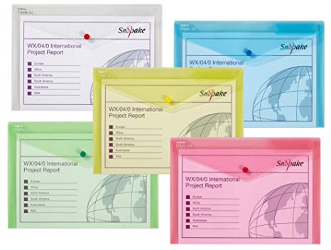 Snopake 12843X Polyfile A4 Popper Wallet File with Press Stud and Index Tab Classic Assorted Colours (Pack of 5)