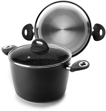 IBILI - Kochtopf Natura mit Glasdeckel, 24 cm, Anti-Haft-Beschichtung im Steinstil, geeignet für Induktion