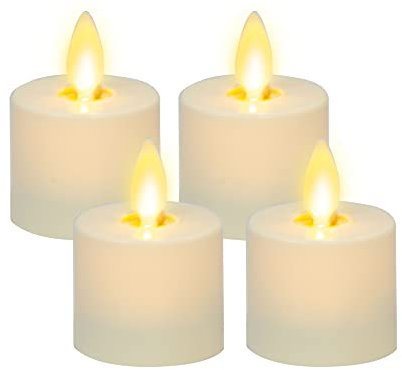 Luminara Flickering Flameless Pearl Ivory Tealights - Warm LED Light Flame Votives - Battery Operated Decor for Dining Room Table Centerpieces, Fireplace Mantel, Dinner Party, Reception - Set of 4
