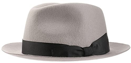 Lipodo Morten Filzhut Made in Italy Unifarbener Wollfilzhut mit Ripsband Herbst/Winter Fedora mit asymmetrischer Schleife Damen Herren hellgrau S (54-55 cm)