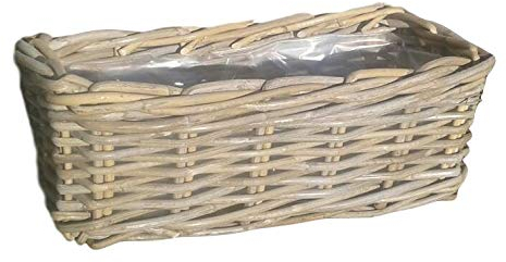 terracotta-toepfe-de Pflanzkorb 50 x 16 cm Weide graubeige, kein Kunststoff !! Blumen Pflanzgefäß Blumentopf Korb Landhaus eckig