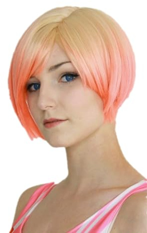 Prettyland Tie Dye Glatt Bob-schnitt Kurzhaar Perücke Farbverlauf Ombre Rosa Hellblond C694