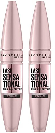 Maybelline New York Mascara Ciglia Sensazionali, Volumizzante, Effetto Ventaglio sulle Ciglia Senza Grumi, Effetto Modulabile, Very Black, Confezione da 2 x 9,5 ml