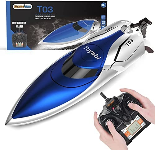 GizmoVine RC Boat, 2.4GHZ 15MPH High Speed Remote Control Boat with 2 Rechargable Batteries, Suitable for Pools/Lakes/Seaside, Double waterproof, Ship Model Gift for Adults & Kids