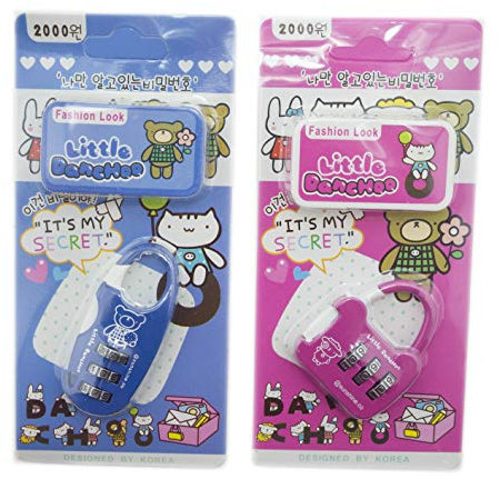 HAND® Ensemble de 2 Cadenas à Combinaison à 3 Chiffres Little Danchoo pour Votre école, Votre Maison, Votre casier, Votre Sac, Votre Journal Intime