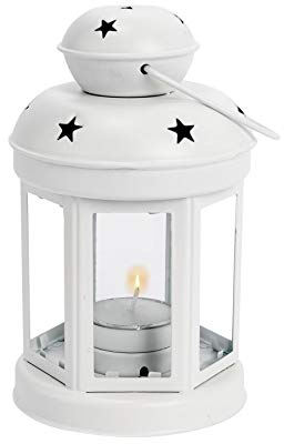 Nicola Spring Vintage Laternen-Teelichthalter - 16 cm - weißer Kerzenhalter, dekorative Kerzenlaterne, Metall-Teelichter zum Aufhängen im Innen- und Außenbereich