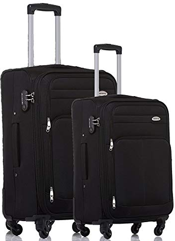 TOP-Trolley-Koffer-Set - 2-teilig - 64+54cm, Dehnfalte, 4 Rollen (Schwarz)