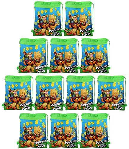 Qemsele Partytüten Mitgebsel Kindergeburtstag Gastgeschenke Tüten Tasche 12 Stück, Kinder Mädchen Frauen Kordelzug Rucksack Bag Turnbeutel für Kindergeburtstag, Geburtstagsfeier(Pooh)