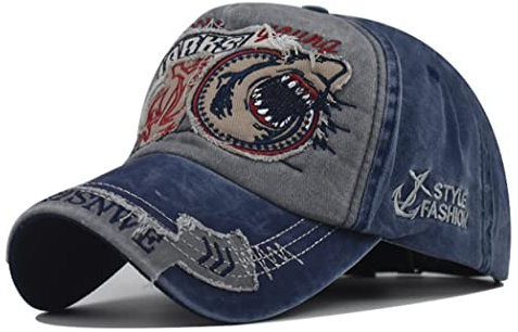 XibeiTrade Baseballmütze mit Hai-Motiv, Vintage-Stil, Baumwolle, Bestickt, für Herren und Damen Gr. M, dunkelblau