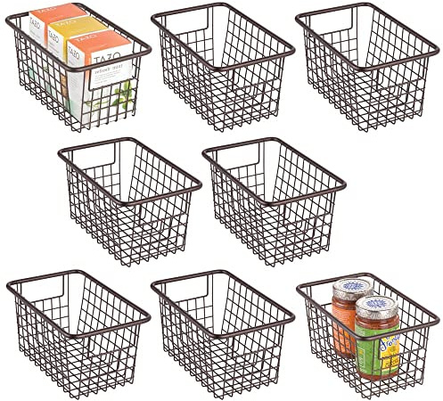 mDesign Aufbewahrungskorb mit Griffen – praktische Gitterbox aus rostbeständigem Metall – moderner Drahtkorb für Küche und Speisekammer – 8er-Set – bronzefarben