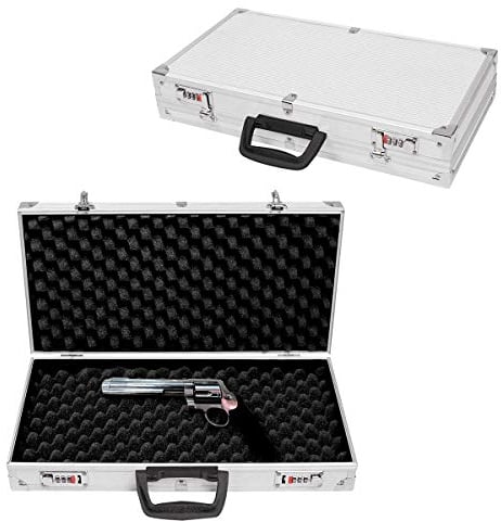DREAMADE Waffenkoffer Pistolenkoffer abschließbar, Gewehrkoffer für Pistole, Jagdkoffer Waffen Koffer, Kurzwaffenkoffer mit Zahlenschloss, 47x25x8,3cm, Silber