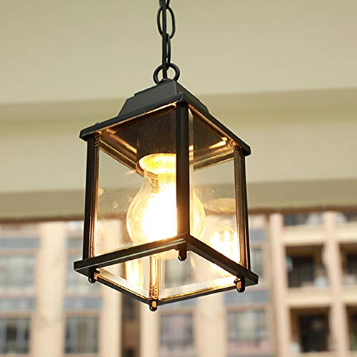 Mengjay -Outdoor Höhenverstellbar Pendellampe Retro Außen/Innen Hängeleuchte E27 Schwarz Wasserdichter IP23 Metall Glas Lampenschirm Pendelleuchte für Garten Flur Balkon Pavillon Villa