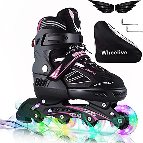 Wheelive Verstellbare Inline Skates für Kinder und Erwachsene, Rollschuhe Performance mit Vollen Lichträdern Ideal für Jungen Mädchen Männer Frauen