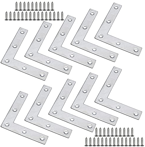 CYUaoao 10Pcs Flat Plate L Shape 90 Degree Joint Angle Bracket L Shaped Corner Brackets Flat Corner Brace Brackets 80 * 80cm with 50pcs Screws for Joining Fixing Strengthening