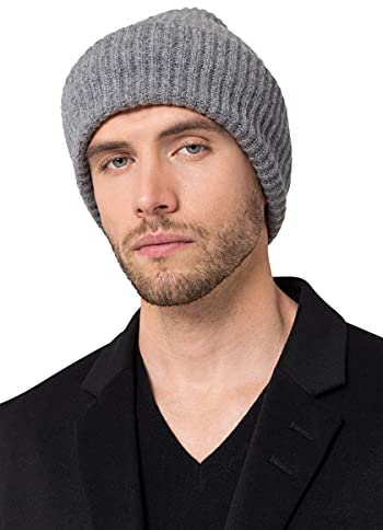 Style & Republic Herren Beanie aus 90% Wolle und 10% Kaschmir | edle Mütze aus feinster Merinowolle und Kaschmir (Grau Melange)