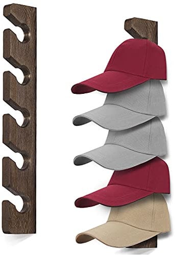 keletop Hat Rack for Wall Baseball Cap Organizer Hanger (2 Pack) Modern Wooden Hat Holder Wall-Mounted Caps Display for Closet Door Bedroom Entryroom Laundry (Brown) …
