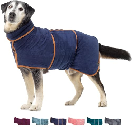 Lucky Paws® Hundebademantel – doppellagiger, Ultra-absorbierender & luxuriös weicher Bademantel Hund – Hunde in Minuten trocknen – Hundehandtuch & Hunde Bademantel in 1 (L, Marine)