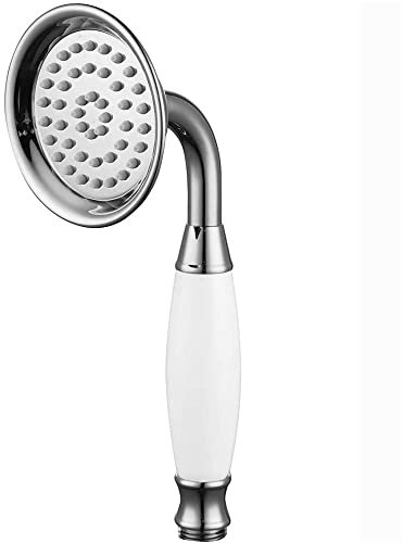 Vetrineinrete® Soffione doccia stile retrò in abs cromato lucido con attacco 1/2 pollici telefono doccia vasca con manico bianco A126