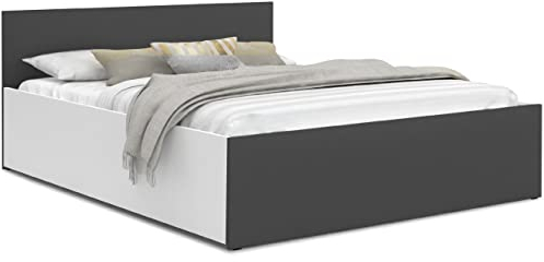 FurnitureByJDM Bett 160x200 mit Stauraum – Doppelbett mit Bettkasten und aufklappbarem Lattenrost – Modernes Stauraumbett mit Liftfunktion (Weiß/Grau)