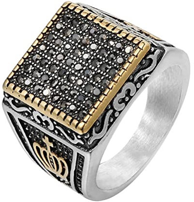 PAURO Herren Edelstahl Zirkonia Jahrgang König Krone Ring Hip Hop Stil Gold Größe 68 (21.6)