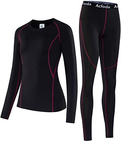 Acfoda Skiunterwäsche Damen Set Winter Thermounterwäsche Warm Motorrad Funktionsunterwäsche Thermo Unterwäsche Atmungsaktiv Lang Funktionswäsche Frauen Thermowäsche Ski Unterhemd Unterhose Schwarz 42