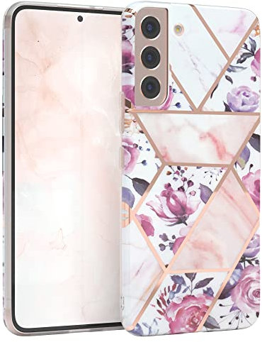EAZY CASE Handyhülle Silikon mit Kameraschutz kompatibel mit Samsung Galaxy S22 Plus 5G, im Blumen Design, Rosen Motiv Hülle, Ultra dünn, Slimcover, Silikonhülle, Backcover, Rosé-Gold