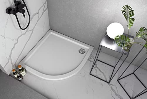 ECOLAM® stabile Duschwanne Duschtasse Caspar Viertelkreis flach 80x80 x 5 cm Tiefe 3 cm R55 Acryl weiß + Siphon