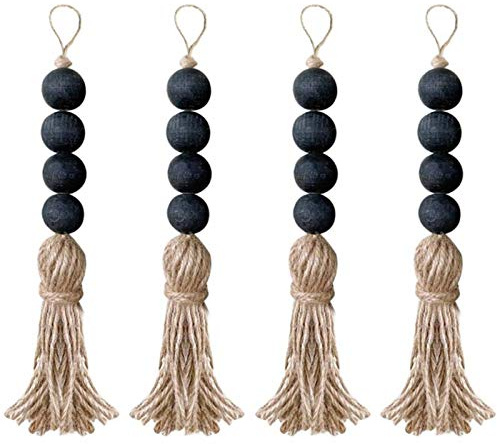 Jufjsfy Closet Art Farmhouse Rustic Wood Bead Garland Home Decor Drawer Knob Gift Pendant Door Handle with Tassels
