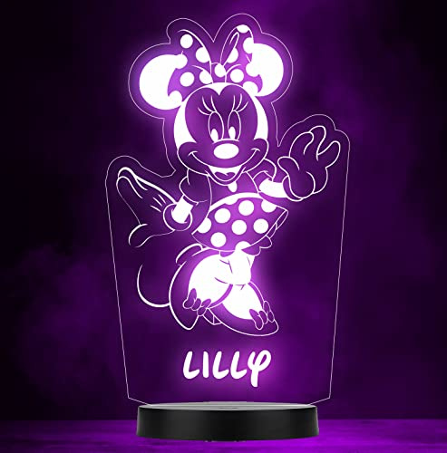 Fingerprint Designs Minnie Mouse Spotty Skirt Personalised Gift Colour Changing Led Lamp Night Light