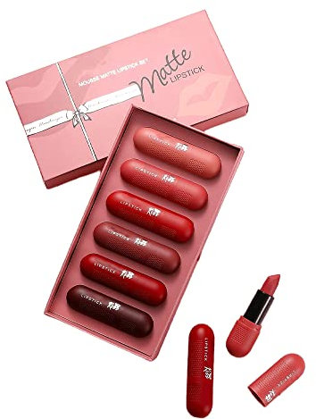 Capsule Pills Lipstick Mini Matte Lipstick Sets for Women Long Lasting Labiales Mate, Nude Red Permanent Stay on Matte Lipstick Set Pack Kit de Maquillage 6pcs