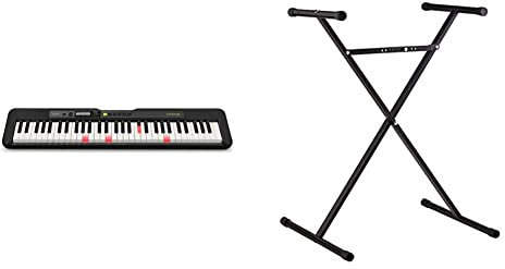 Casio LK-S250AD 61 Touch-Sensitive Key-Lighting Portable Electronic Keyboard in Black with Dance Music Mode with AC Adapter Included & ARST Keyboard Stand - Black